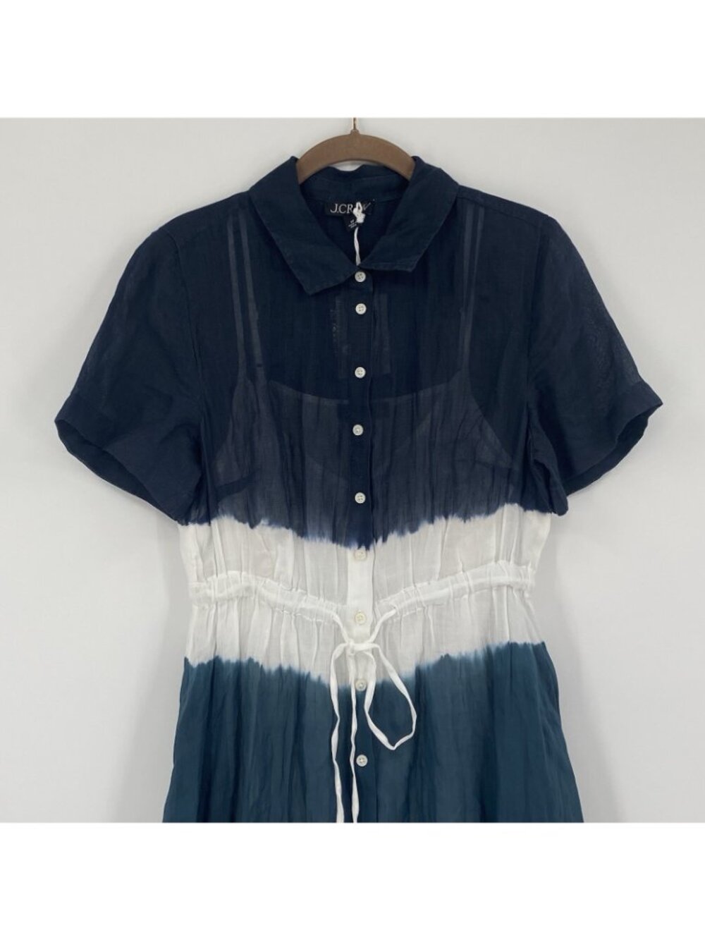 J Crew Size 8P Cerise Shirtdress in Dip-Dyed Ramie Smocked Waist Petite CL088 - Picture 5 of 16
